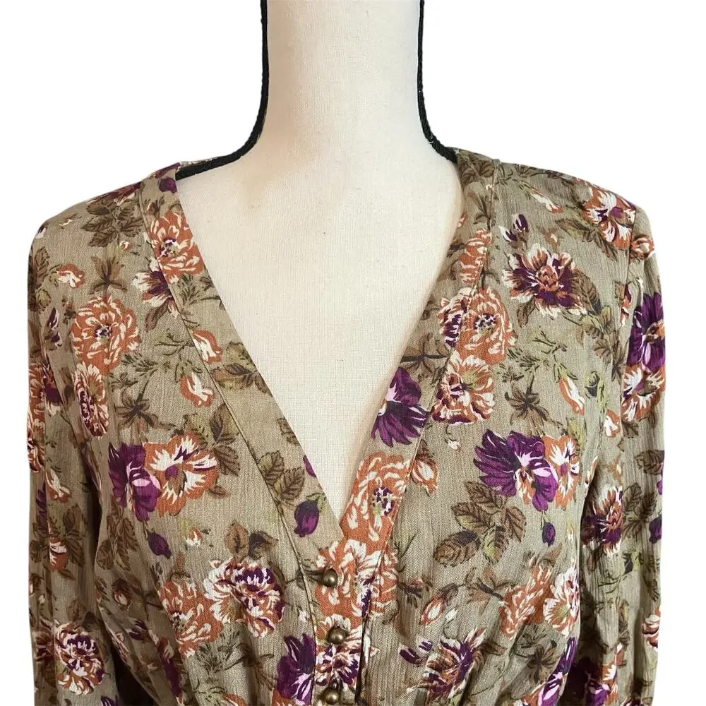 Sweet Lemon NEW Women's Olive Green Floral Maxi Dress Sz M Festival Romance